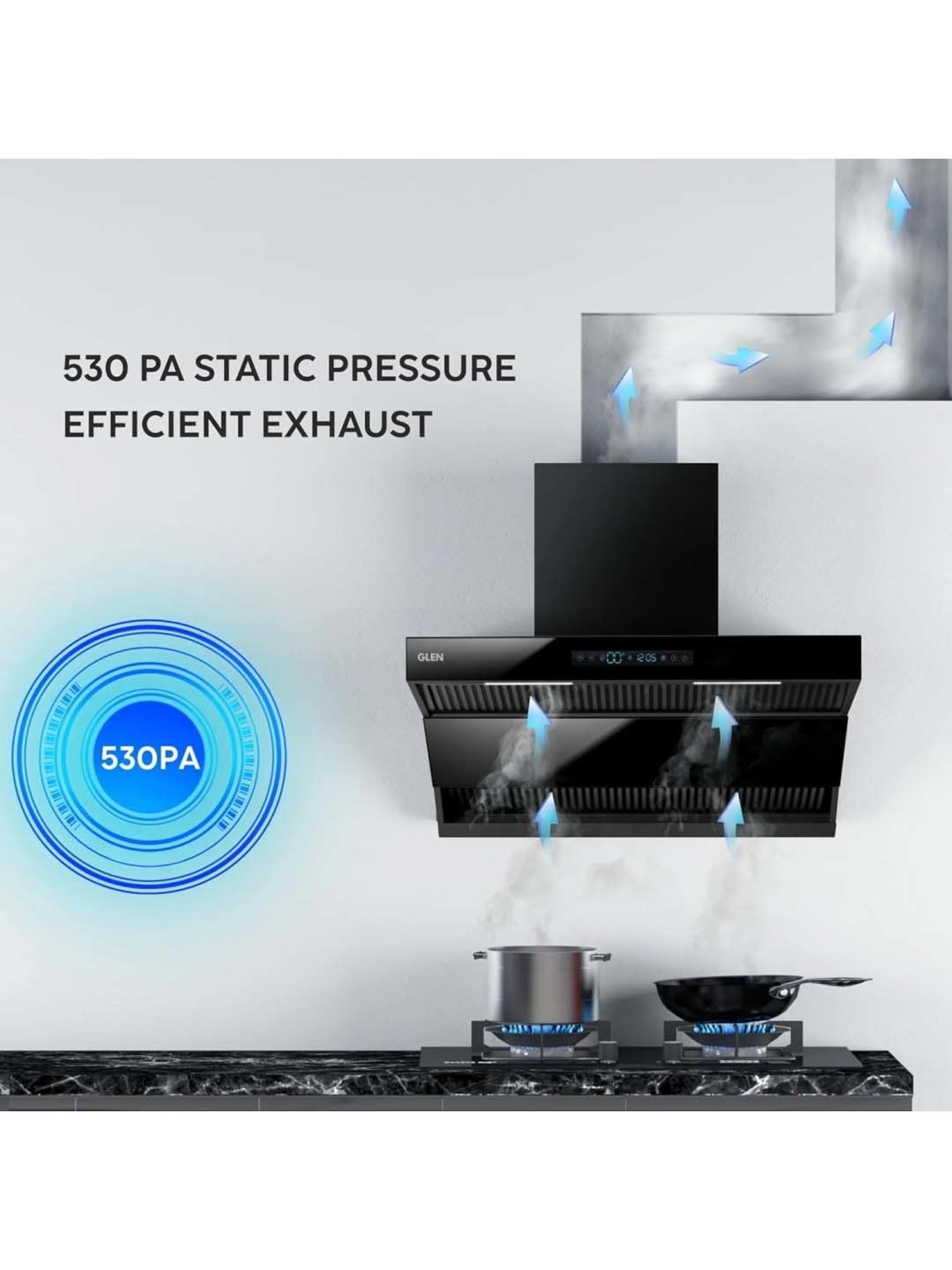 Glen CH6076AC90 1400CMH 90cm Wall Mounted Chimney (Black)