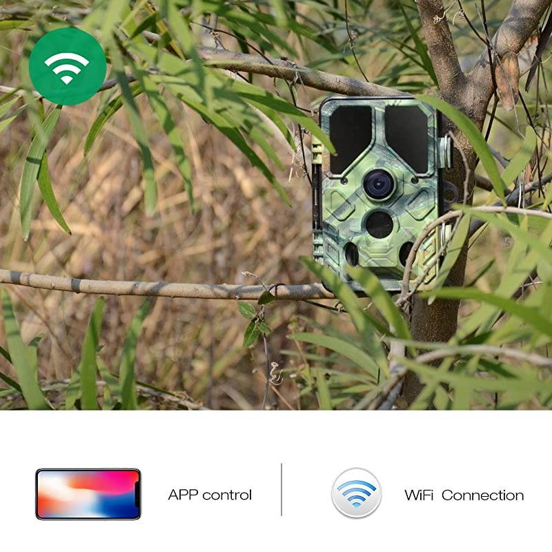WiFi Bluetooth Trail Camera 20MP 1296P with 940nm IR LEDs Night Vision Motion Activated IP66 Waterproof for Wildlife Monitoring