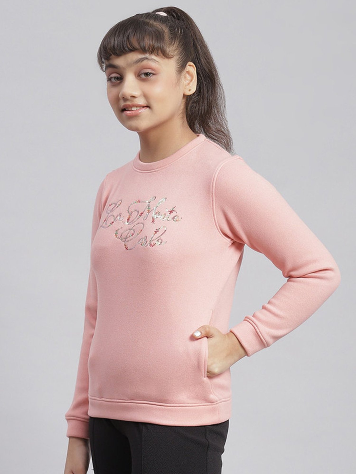 Monte Carlo Kids Pink Embellished Full Sleeves Sweatshirt