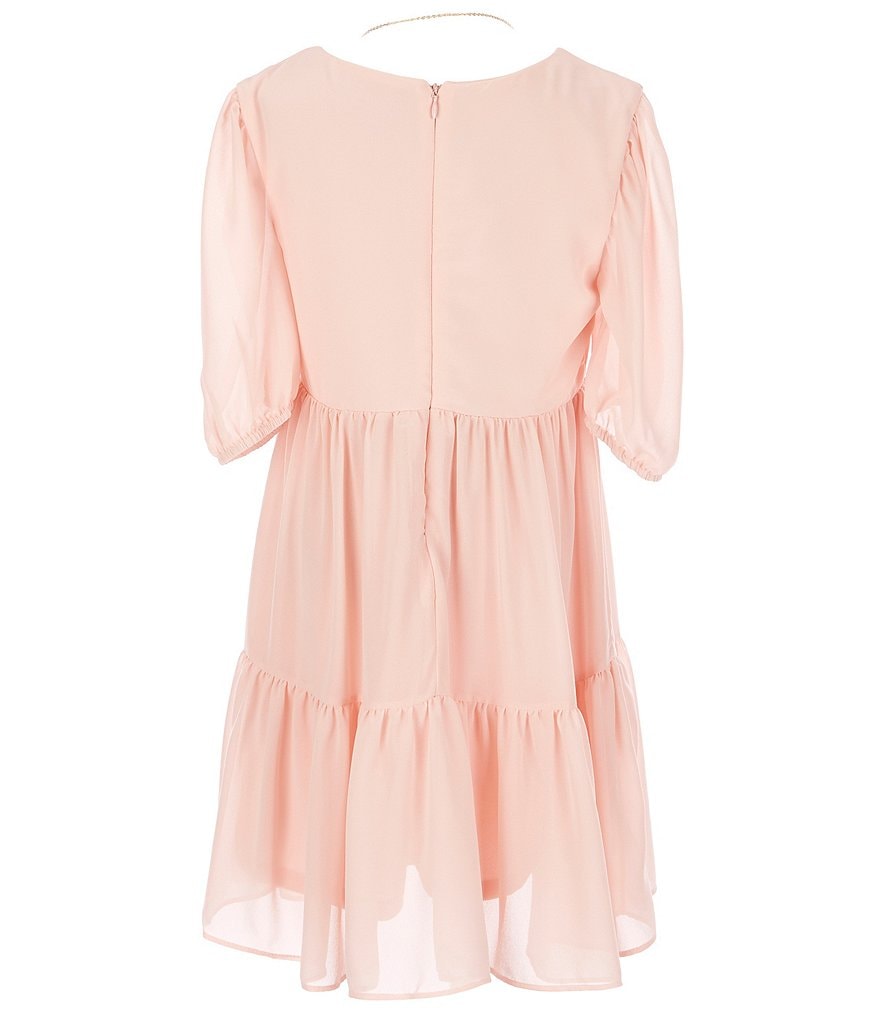 I.N. Girl 7-16 Puffed-Sleeve Solid Georgette Fit-And-Flare Dress