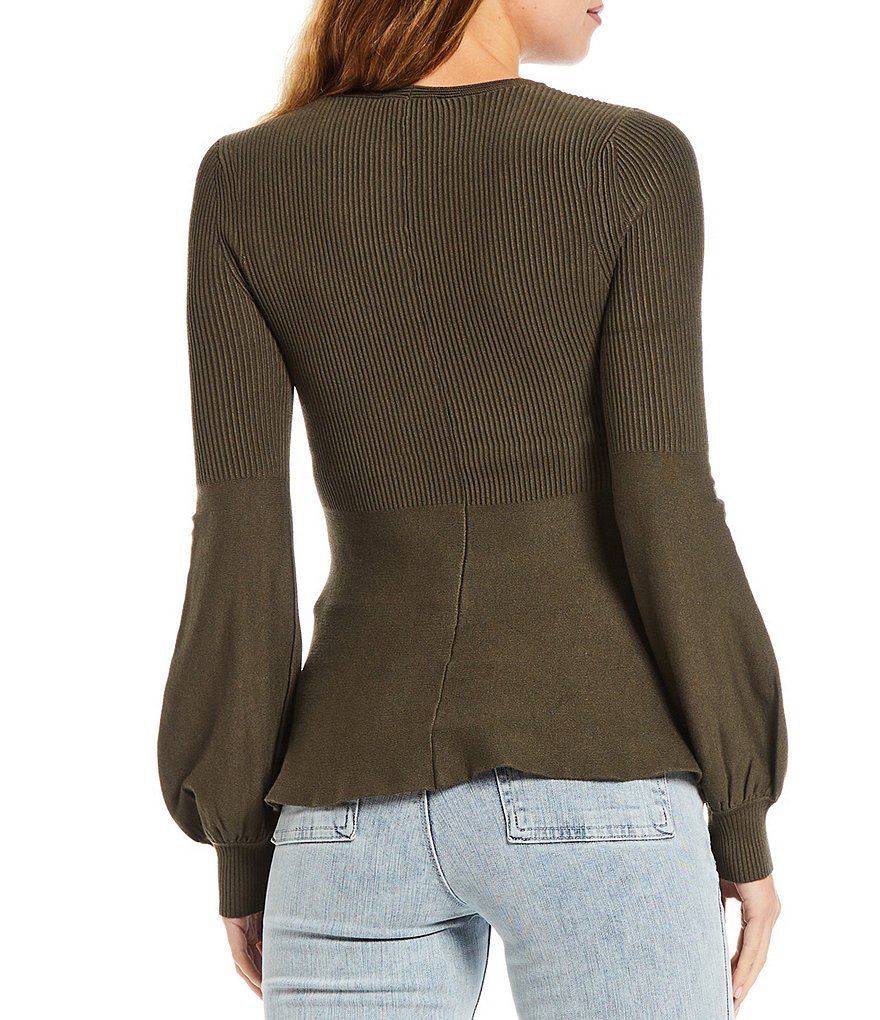A Loves A Round Neck Long Bishop Sleeve Rib Knit Sweater