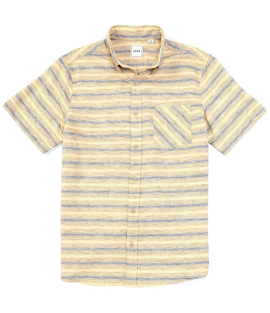 Rowm Yellow Short-Sleeve Horizontal Striped Sportshirt