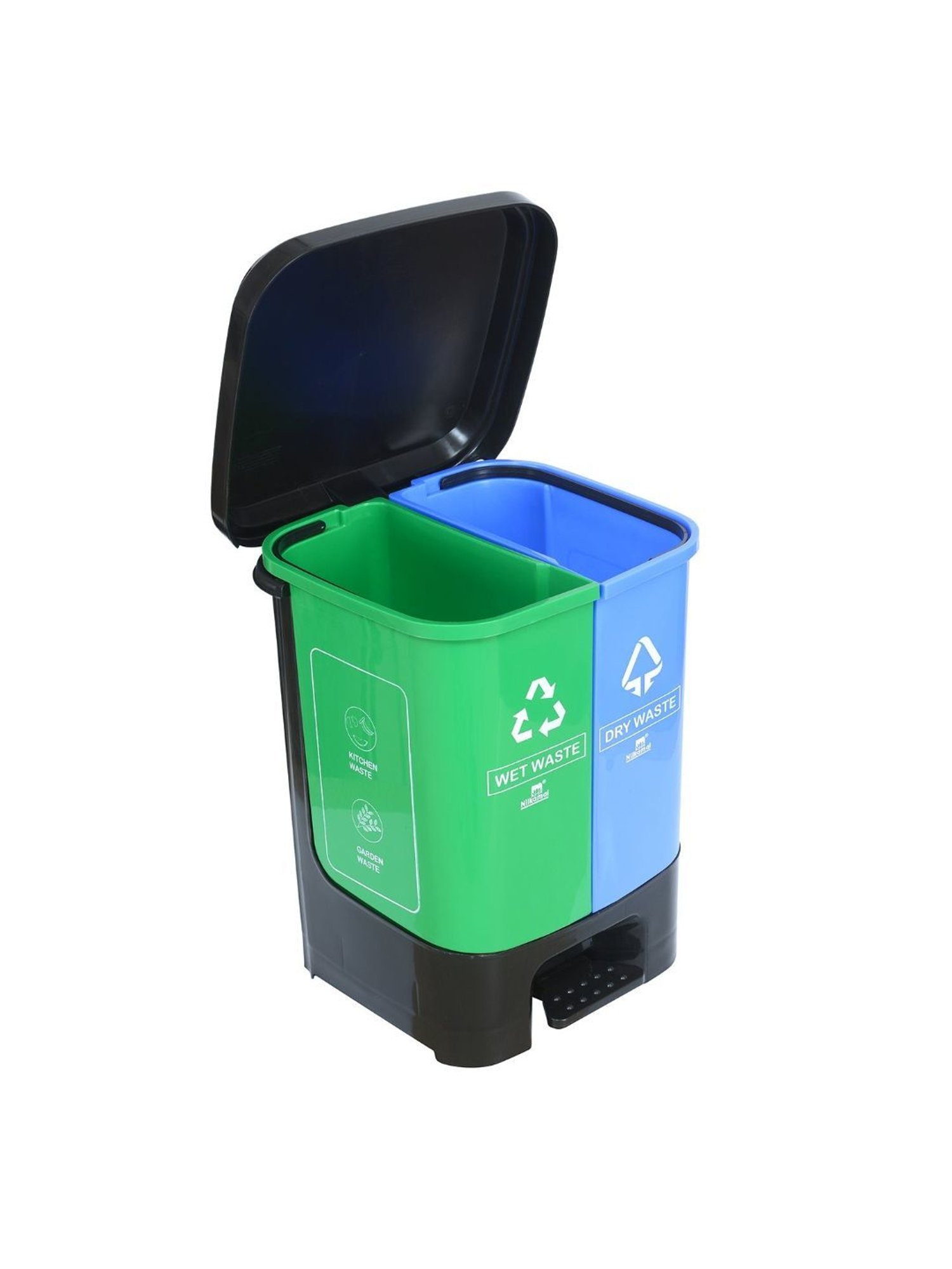 @home by Nilkamal Dual Wet & Dry  Dustbin|Set of 1| Size - 20 Ltr - 28 cm x 41 cm| Blue & Green