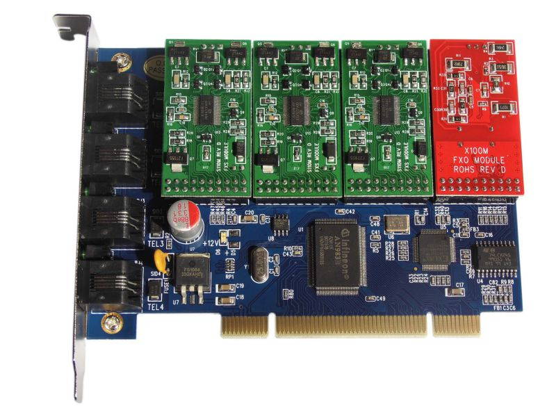 TDM400 analog asterisk Card  ( 3 FXS + 1 FXO ports)PCI interface Supports Elastix,Freepbx, TDM400P TDM410