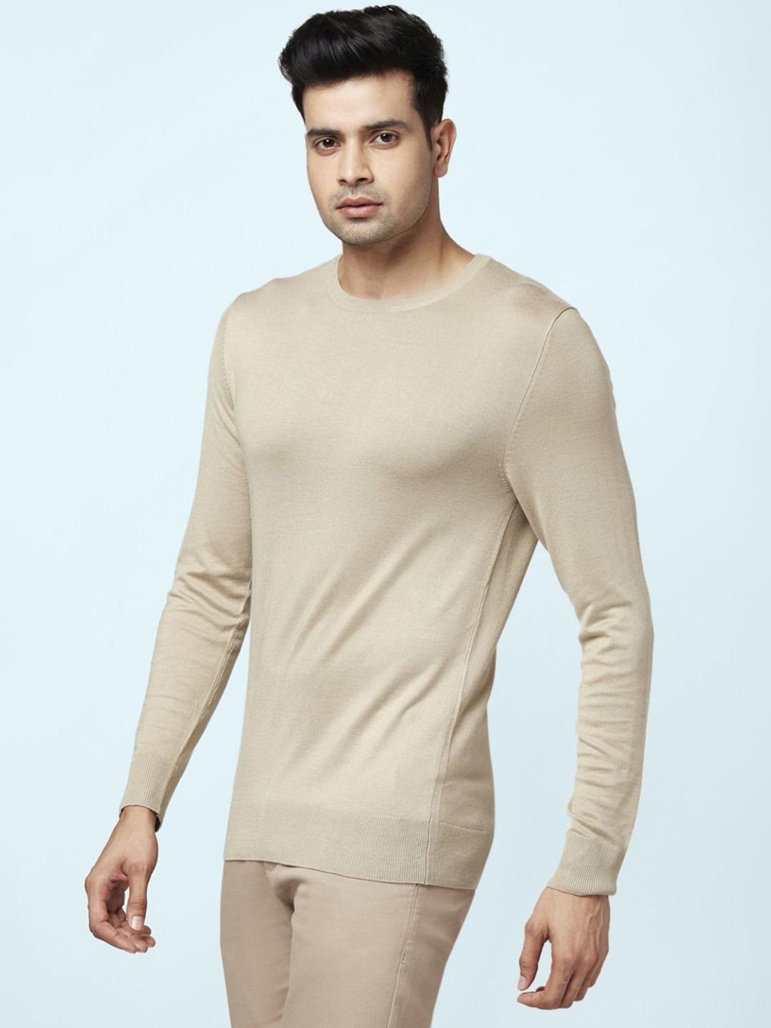 Byford By Pantaloons Beige Regular Fit Sweaters