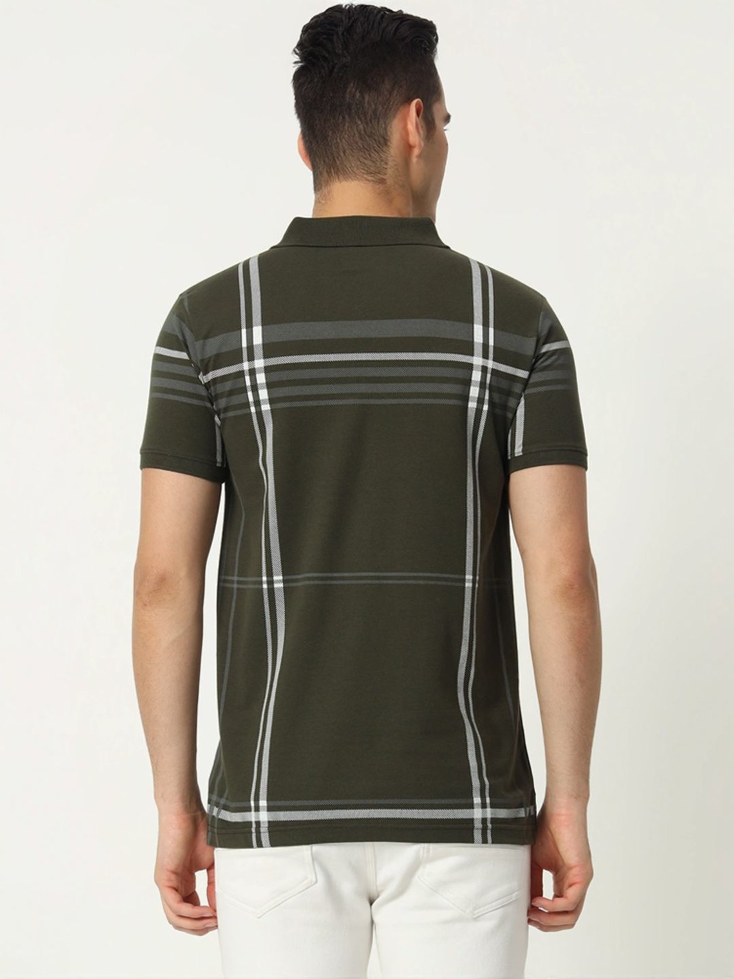 Tab91 Green Regular Fit Checks Polo T-Shirts