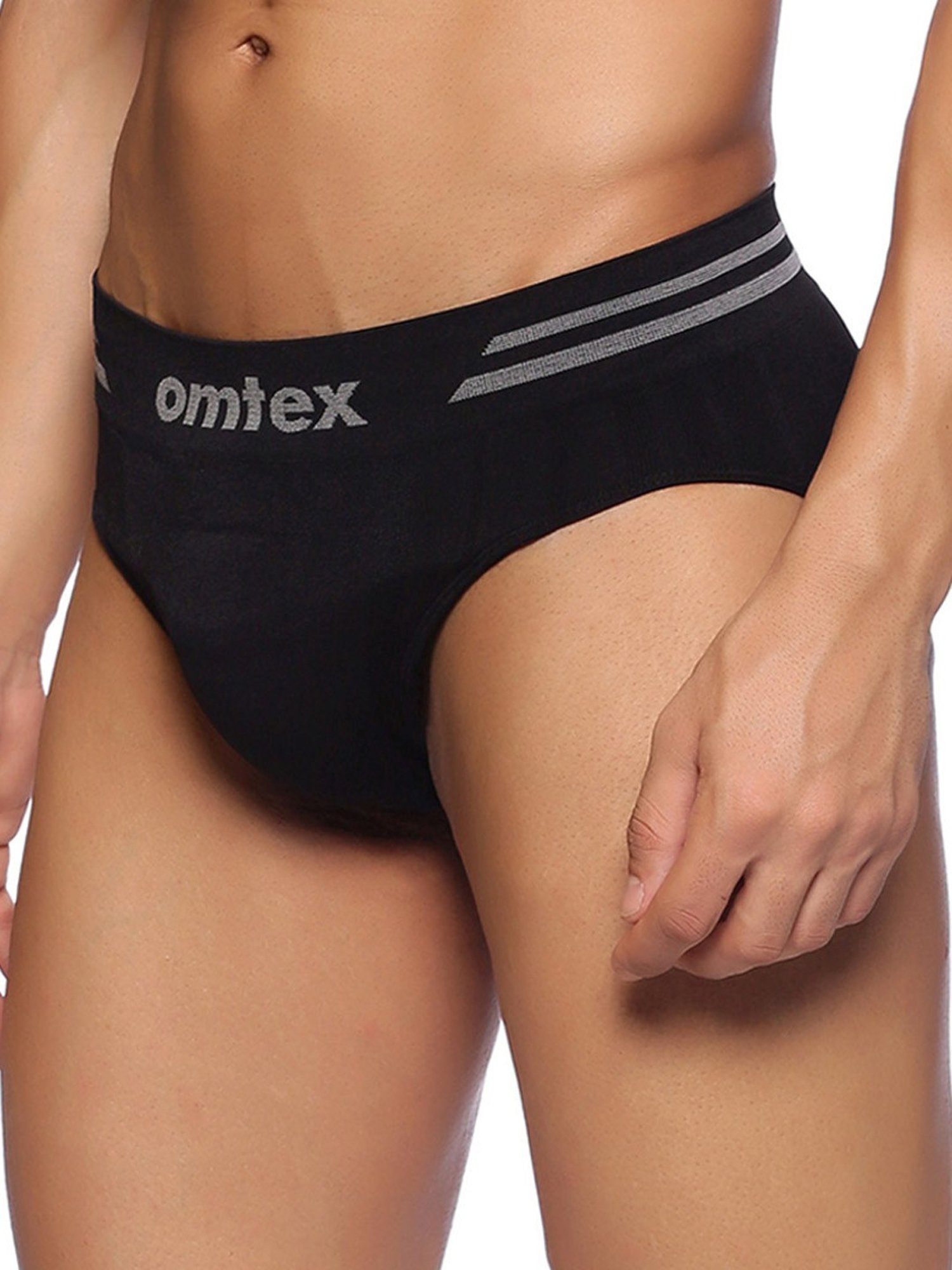 Omtex Men's Athletic Vseamless Brief Full Covered Pack of 2 (Black) Size - L