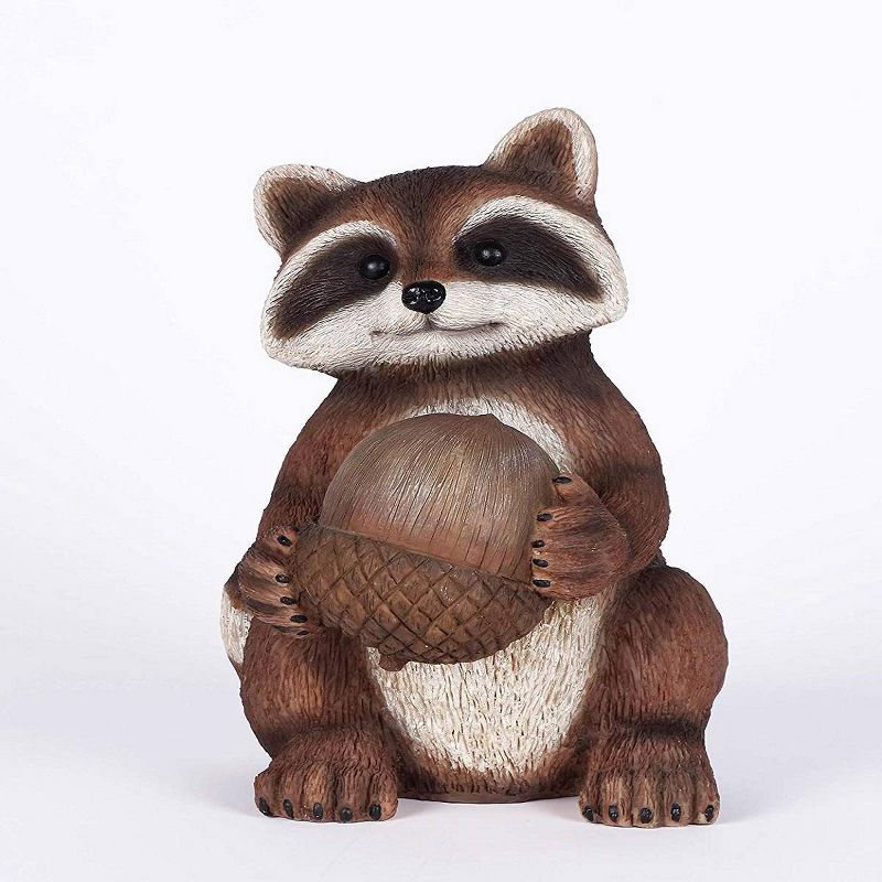 12" Polyresin Raccoon Holding Acorn Outdoor Statue Brown - Hi-Line Gift