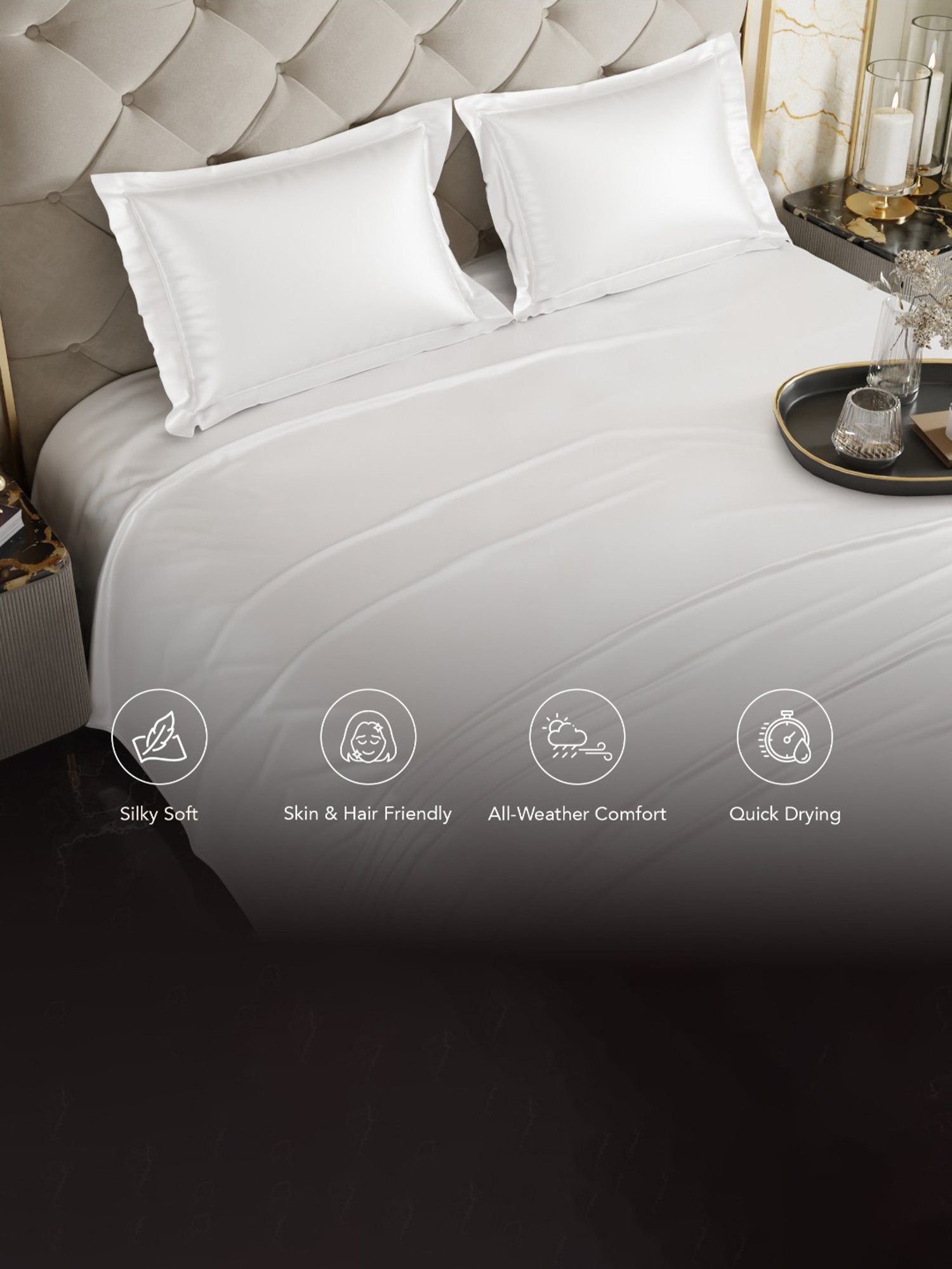 Stoa Paris Snow White Polyester 300 TC Double Bedsheet with 2 Pillow Covers