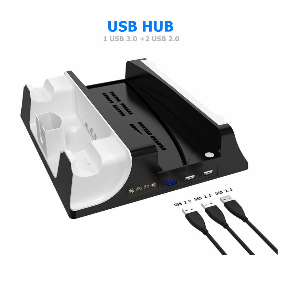 PS5 multifunctional Cooling Stand with Charging Station and Suction Cooling Fan, Dual Controller Wireless Charger Station, Charging Dock Station and Game Slots