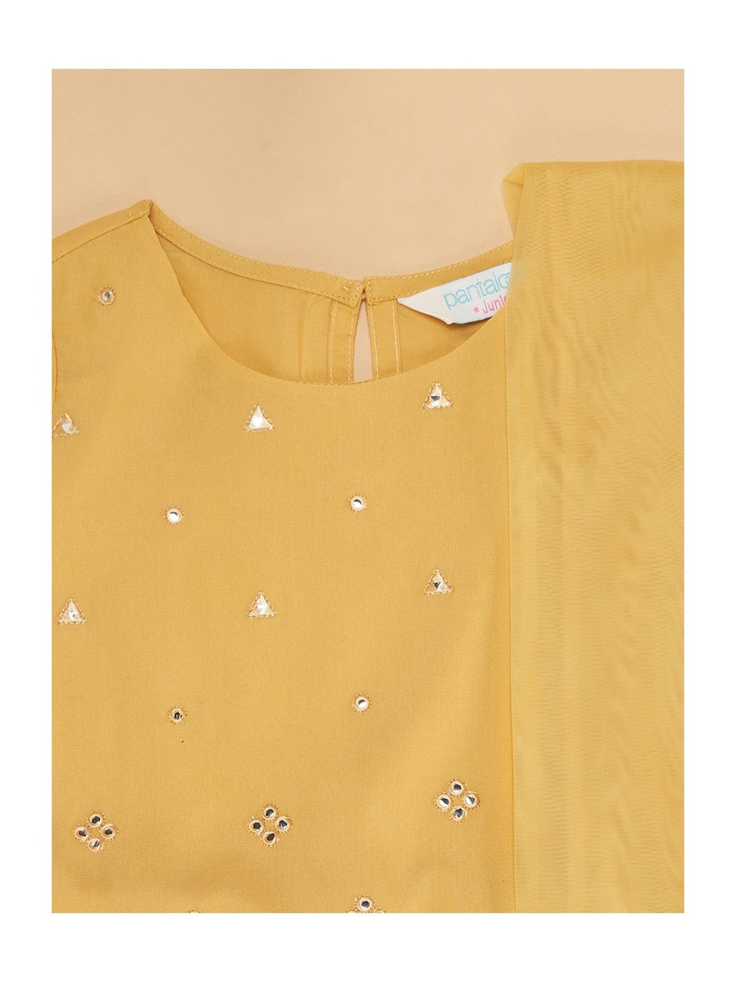 Akkriti by Pantaloons Kids Yellow Embellished Kurta, Pyjamas with Dupatta