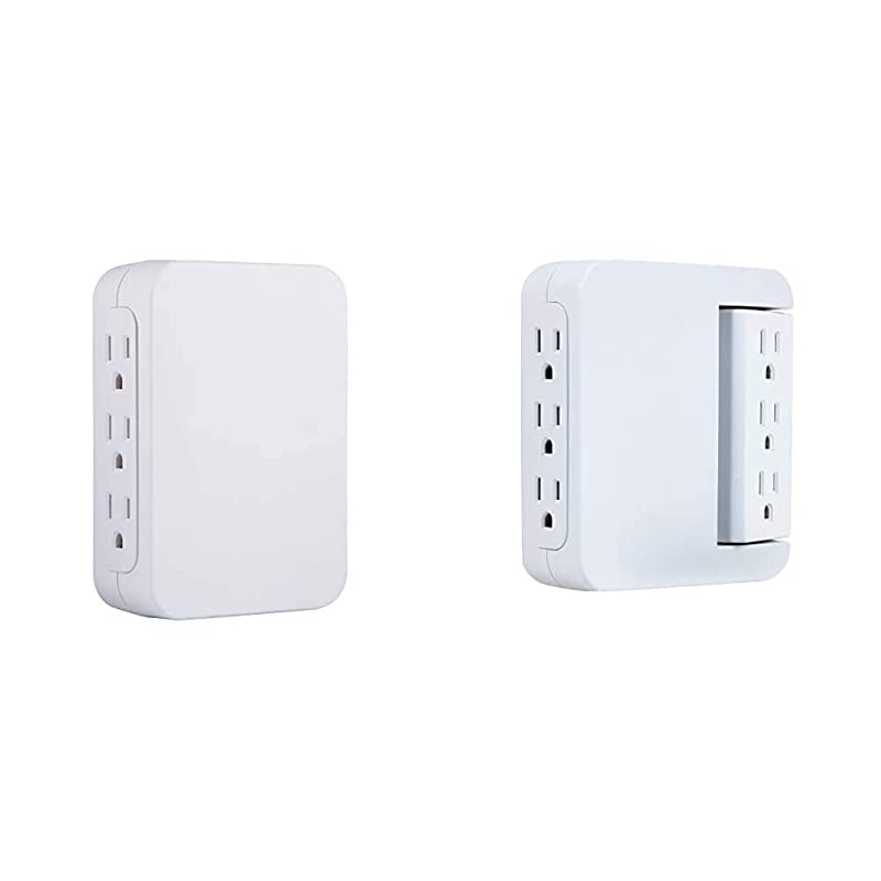 Pro 6 Outlet Wall Tap Sur Protector, Side Access, Power Outlet Adapter, 1200 Joules & Pro Side-Access Swivel Sur Protector, 6-Outlet Wall Tap, 3 Prong, 1200 Joules, 120V AC, 15A, 1800W, White