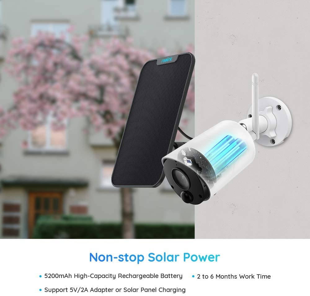 Reolink Outdoor Rechargeable Battery/Solar Powered 1080P HD Wireless WiFi IP Camera PIR Motion Detection 2-Way Audio, Support Google Assistant, Cloud, Argus Eco+ Black Solar Panel