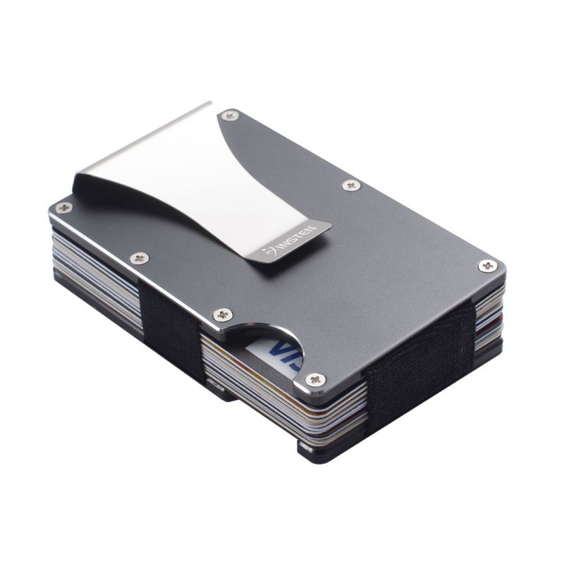Insten Small RFID Blocking ID Credit Card Holder Minimalist Wallet for Men, Gray Aluminum