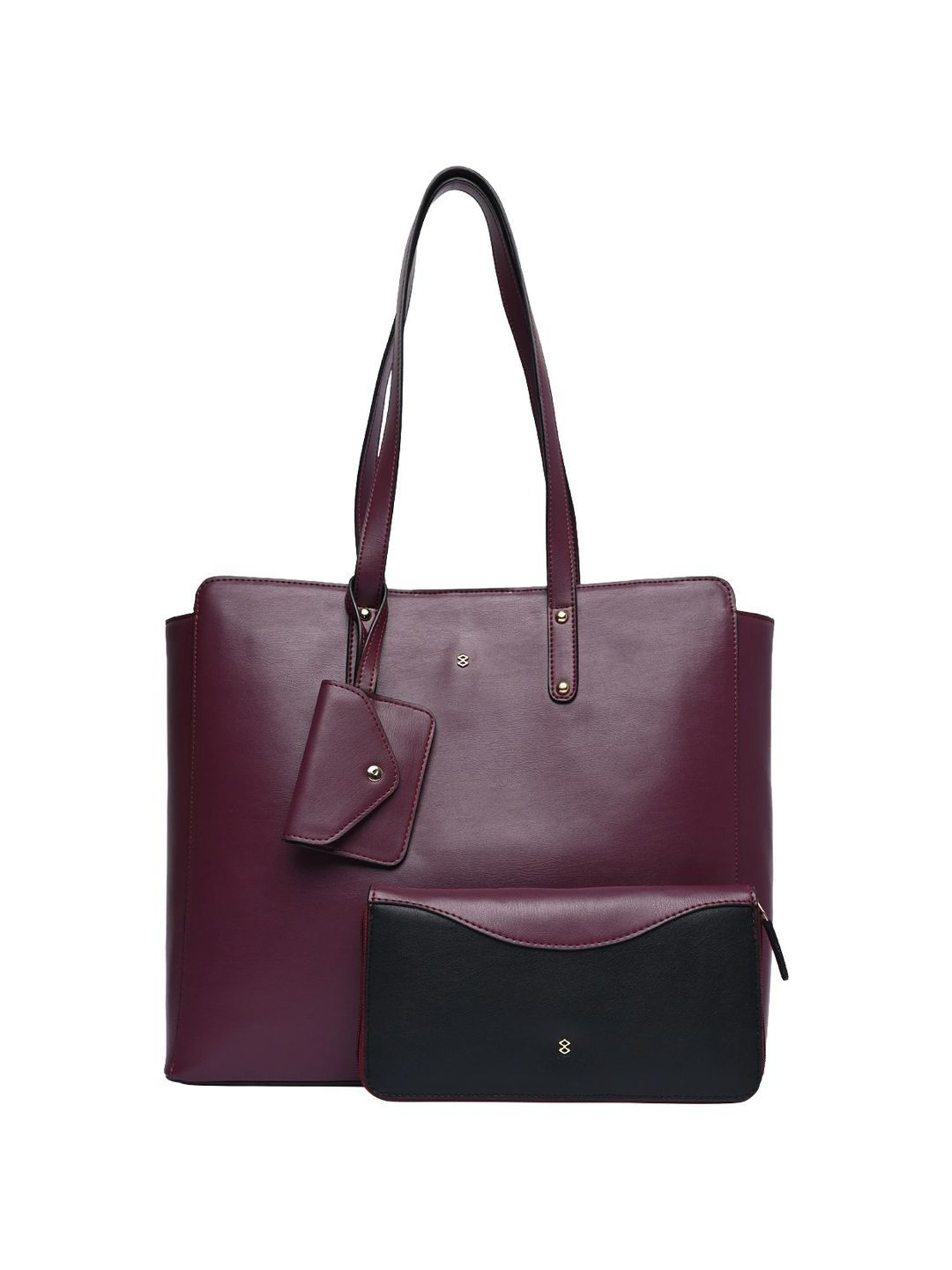 Horra Wine Solid Large Tote Handbag with Pouch
