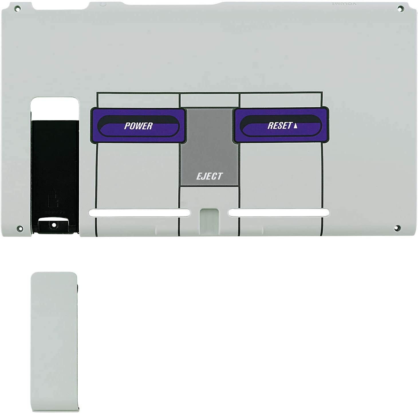 eXtremeRate Soft Touch Grip Classics SNES Style Console Back Plate DIY Replacement Housing Shell Case for Nintendo Switch Console with Kickstand &ndash; JoyCon Shell NOT Included