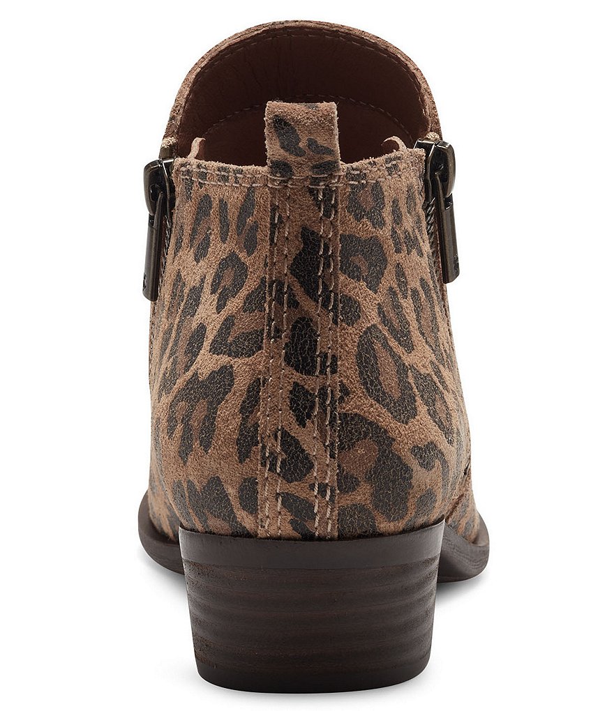 Lucky Brand Basel Leopard Printed Leather Side Zip Block Heel Ankle Booties