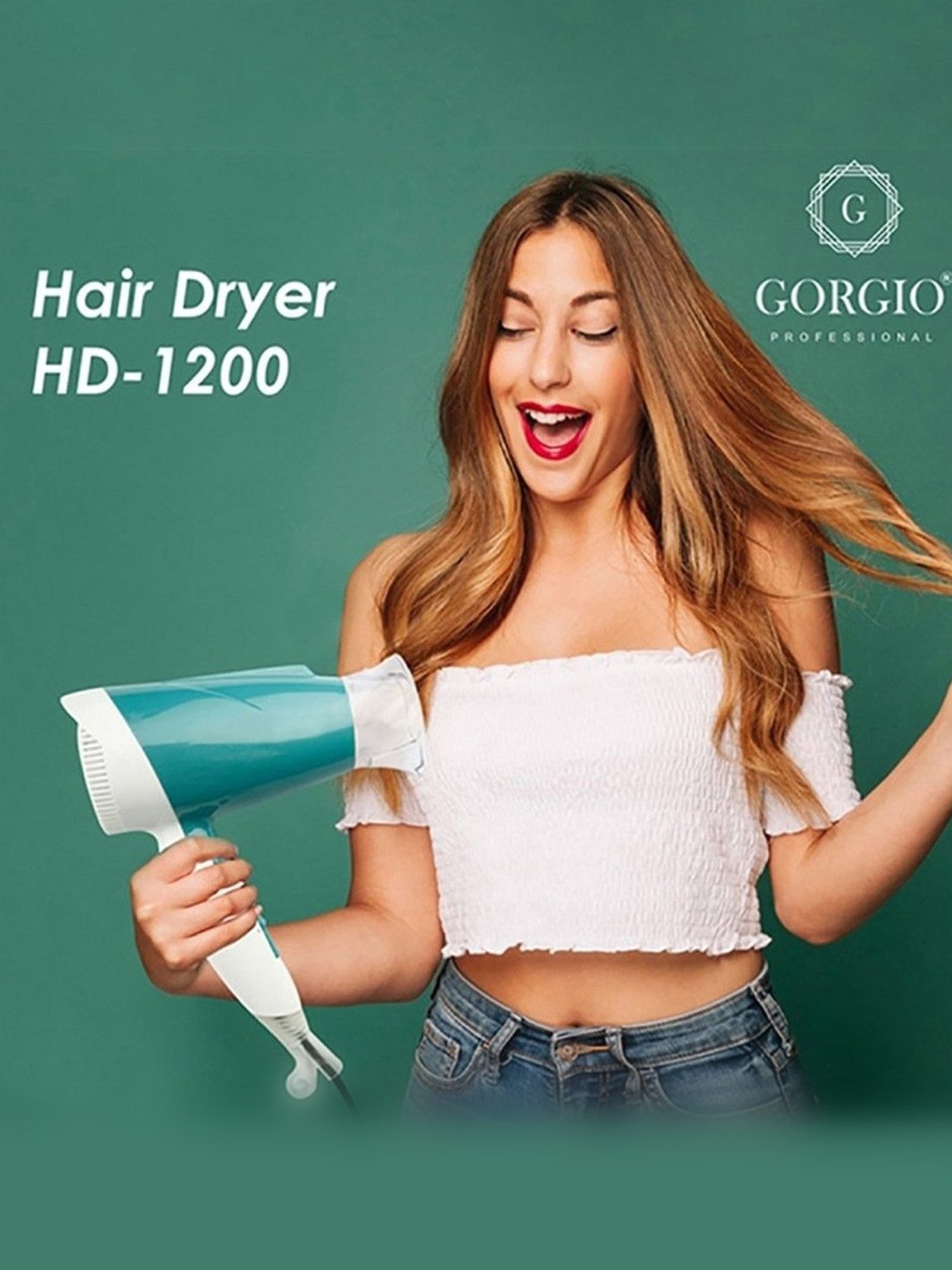 Gorgio Professional HD1200 1800W Hair Dryer (White and Blue)