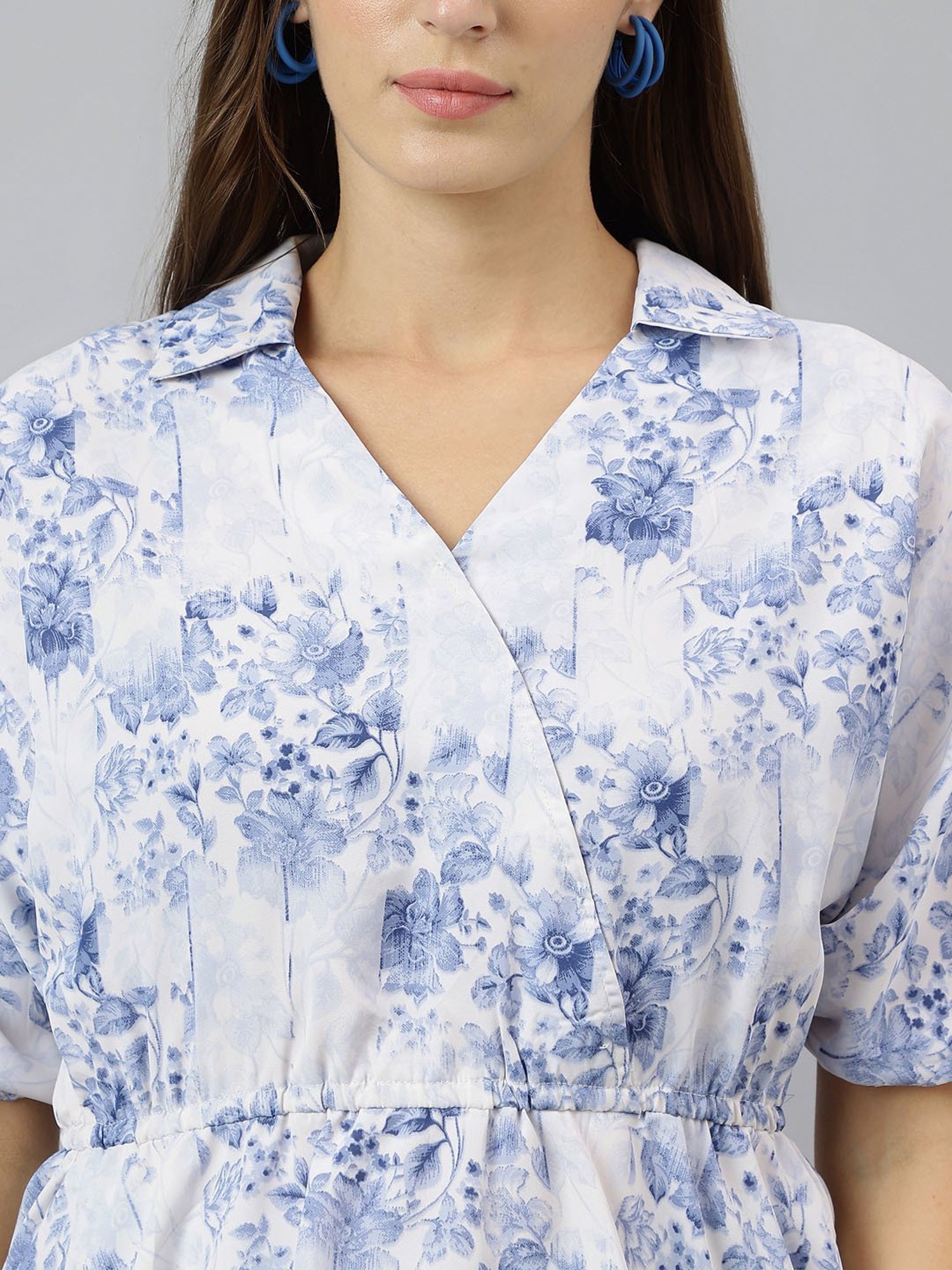 Latin Quarters Blue Printed Peplum Top