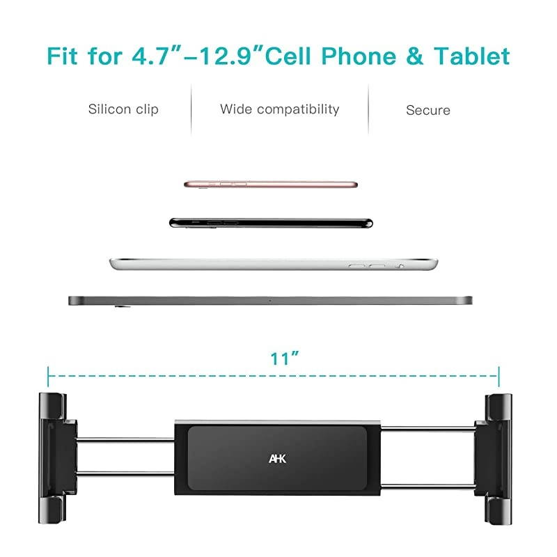 Car Headrest Mount Holder Universal for iPad ProAirMini Tablets Nintendo Switch iPhone Samsung GalaxyNote Smartphones Compatible with 45quot to 129quot Device 360&deg; Rotation
