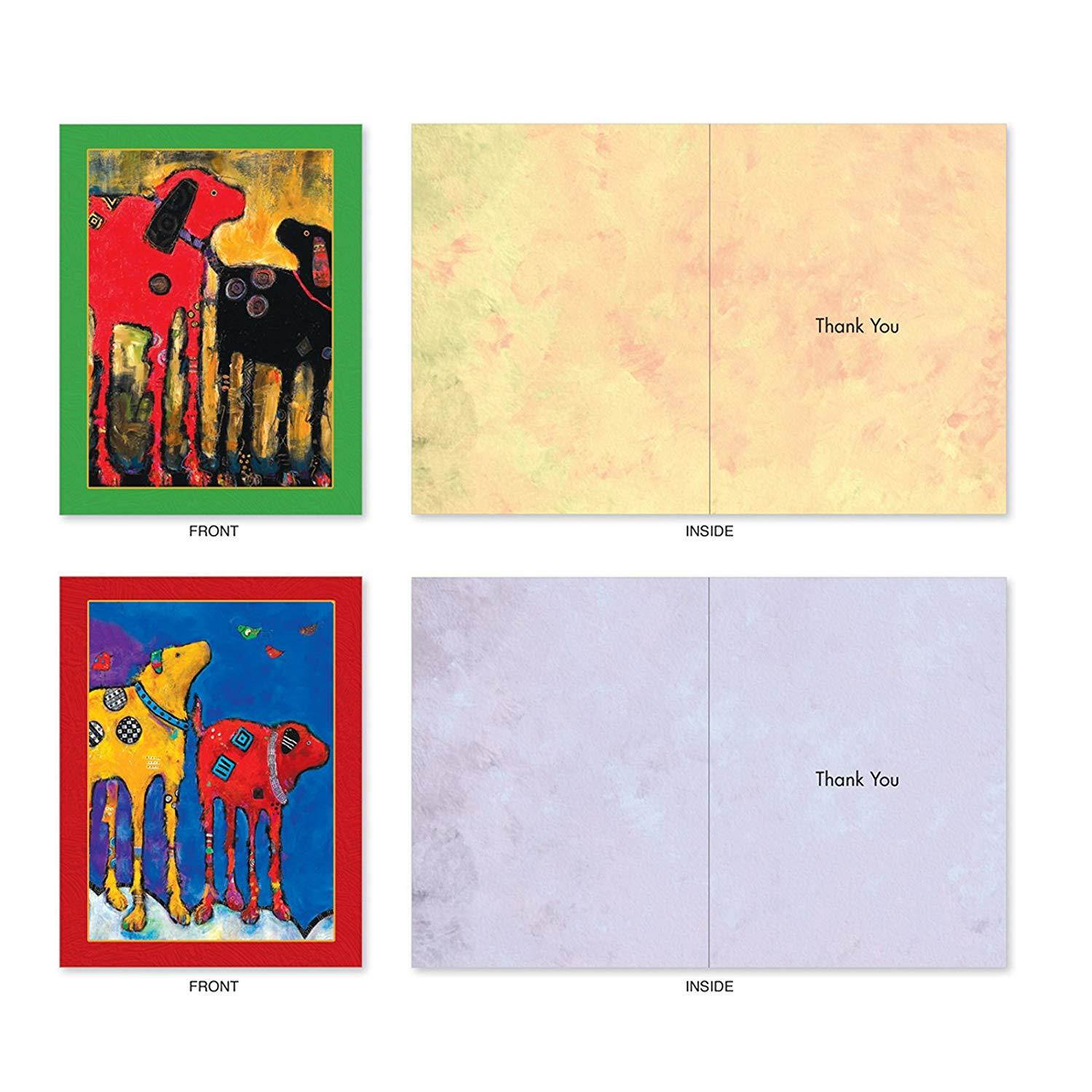 10 Assorted Thank You Notes with Graphics of Artistically Painted Dogs - &lsquo;Painted Pups&rsquo; Colorful Gratitude Greeting Card Set (4'' x 5 &frac14;'') for Any Occasion - M2320