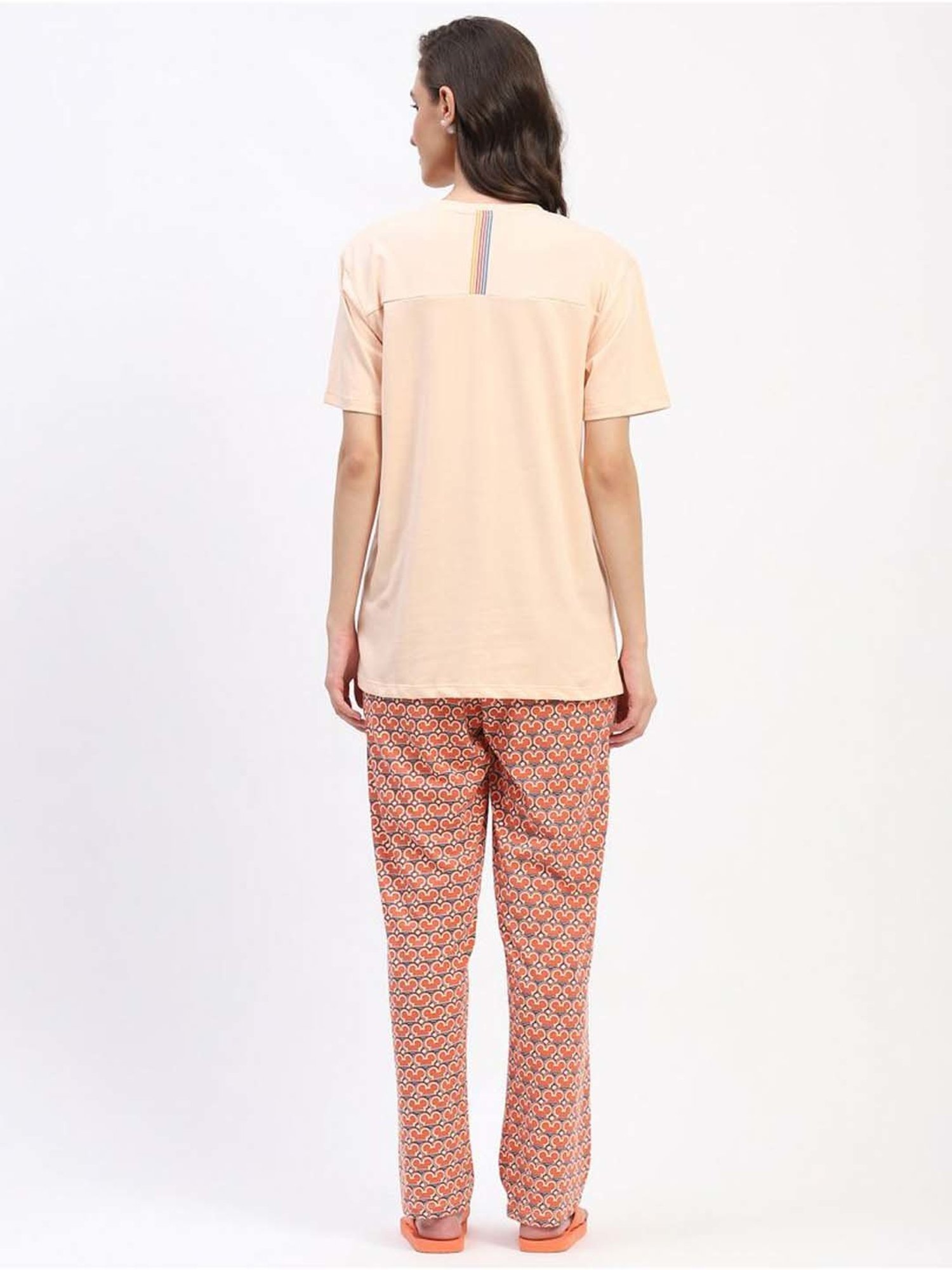 MADAME M Secret Peach Cotton Printed T-Shirt Pyjamas Set