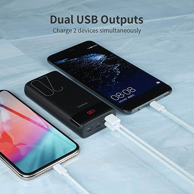 20000mAh Portable Phone Charger External Battery Packs with Dual USB Output 21A LCD Display Perfect for TravelCompatible with iPhone X 8Plus Samsung Galaxy S8Note8 Tablets MoreBlack