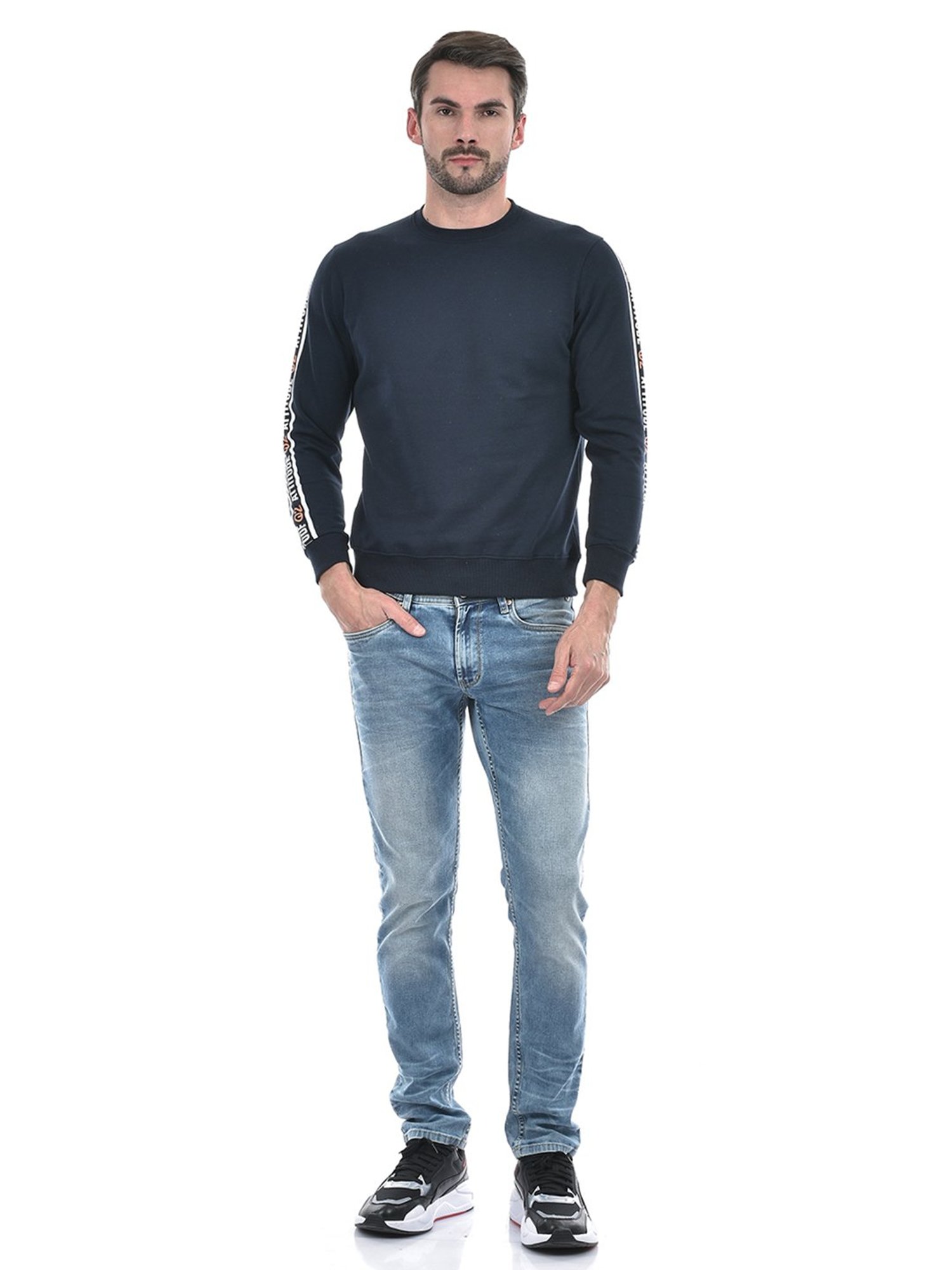 Integriti Dark Navy Regular Fit Printed Sweatshirt