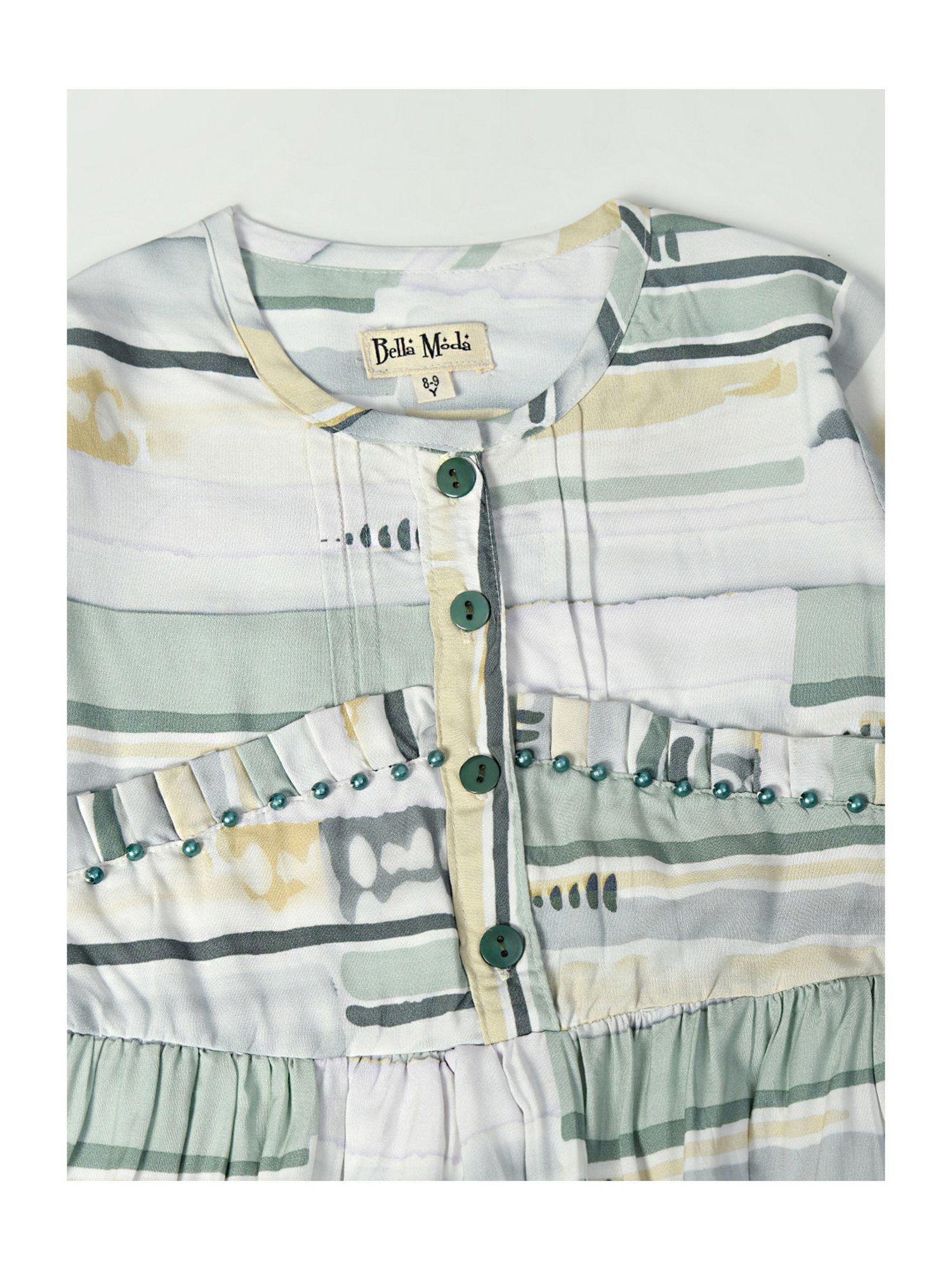 Bella Moda Kids White Printed Full Sleeves Fit & Flare Dress