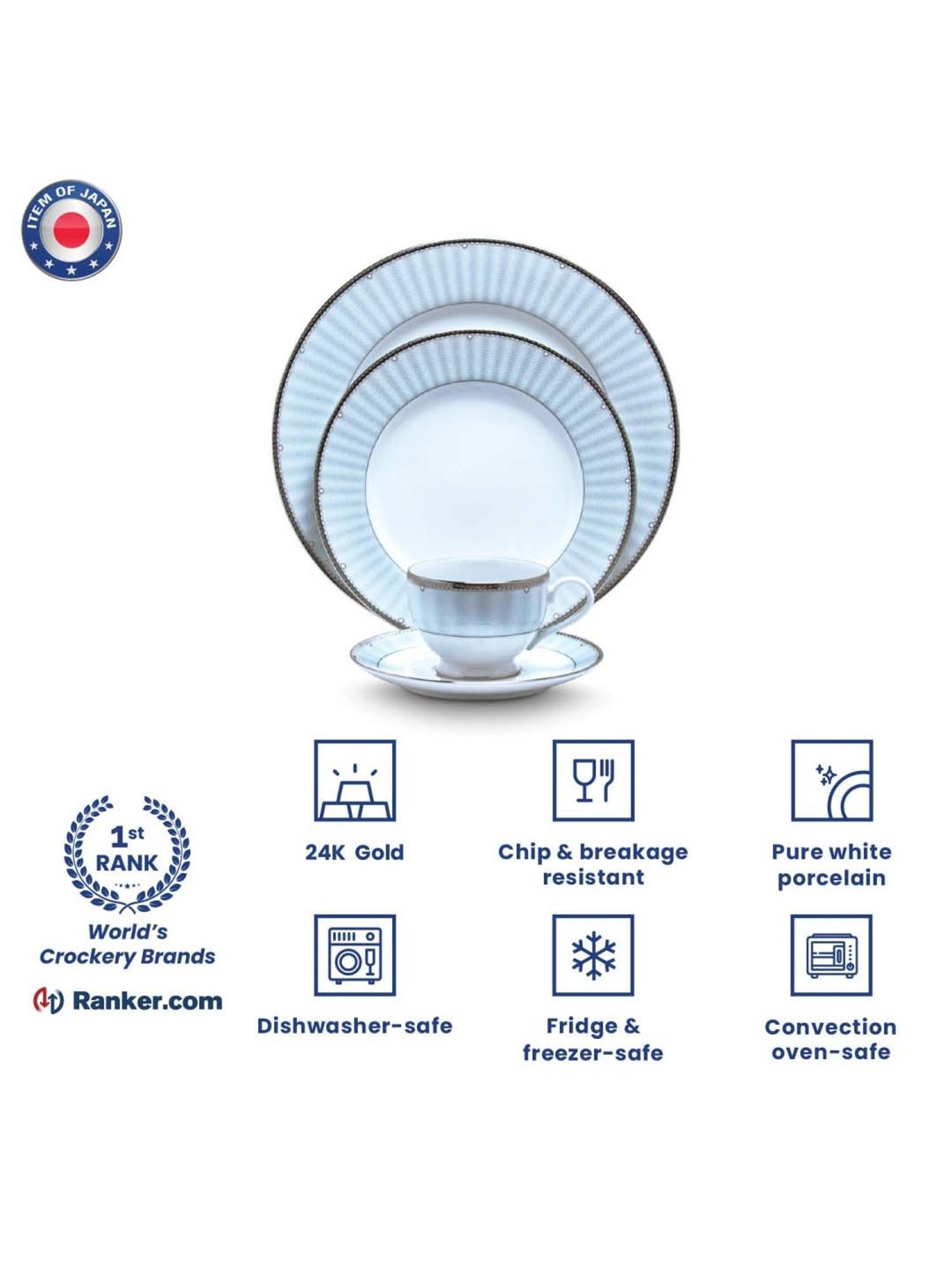 NORITAKE Monarch White & Blue Porcelain Dinner Set