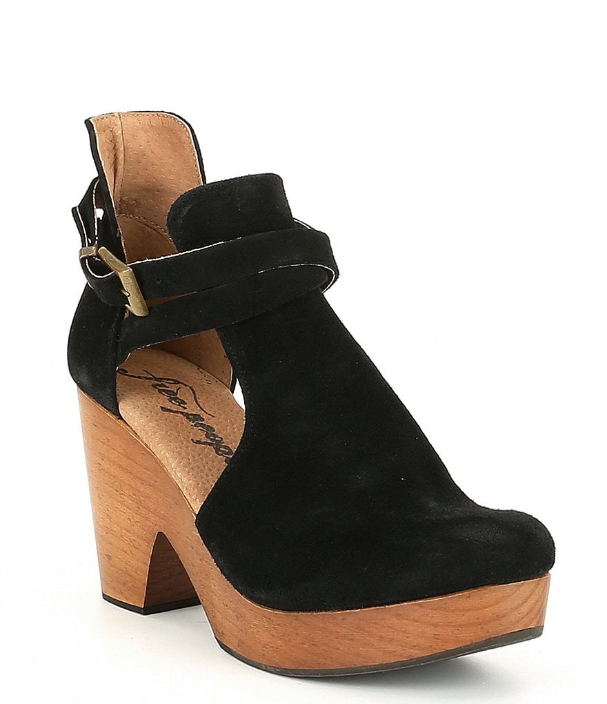 Free People Cedar Suede Buckle Wood Clogs