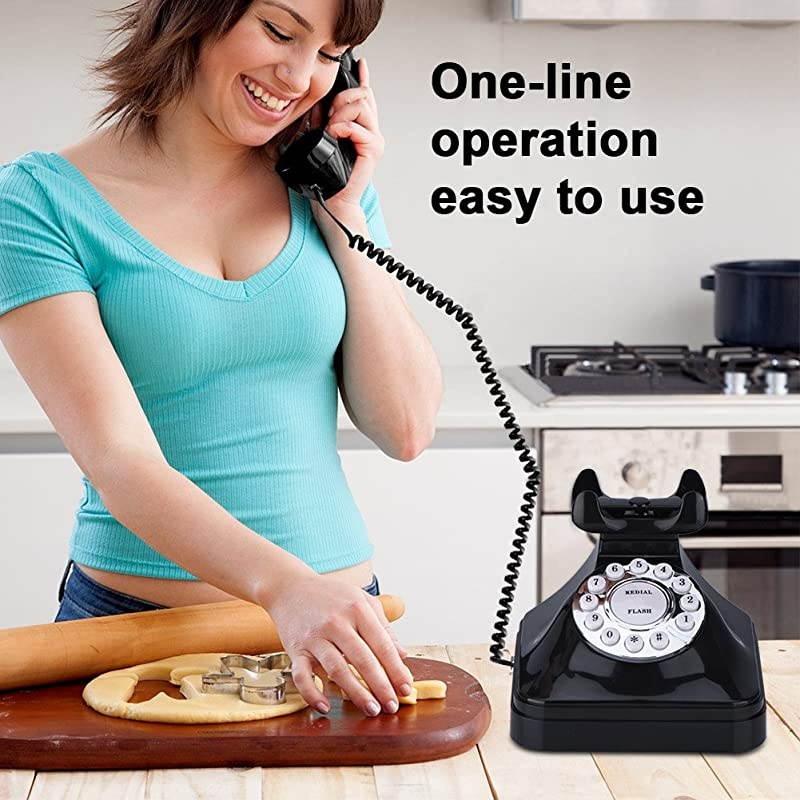 TelephoneRetro Vintage Desktop Wired Landline Phone with Flash Redial and Reserve Function for HomeOffice Decoration Old Fashioned Rotary Dial