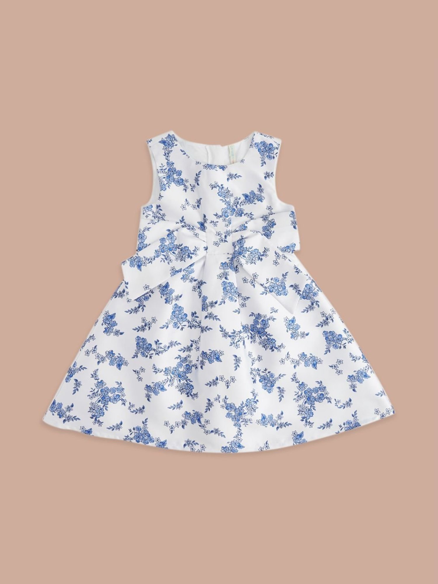 Pantaloons Junior White & Blue Cotton Floral Print Dress