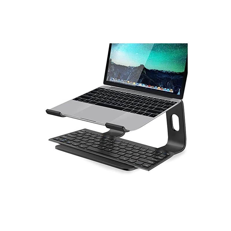 Aluminum Laptop Stand for Desk Compatible with Mac MacBook Pro Air Apple Notebook Portable Holder Ergonomic Elevator Metal Riser for 10 to 156 inch PC Desktop Computer LS1 Black