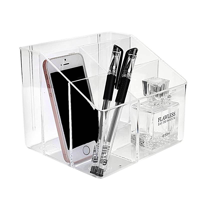 Clear Desktop Acrylic TV Remote Control Mobile Phone Storage Holder Organizer Caddy