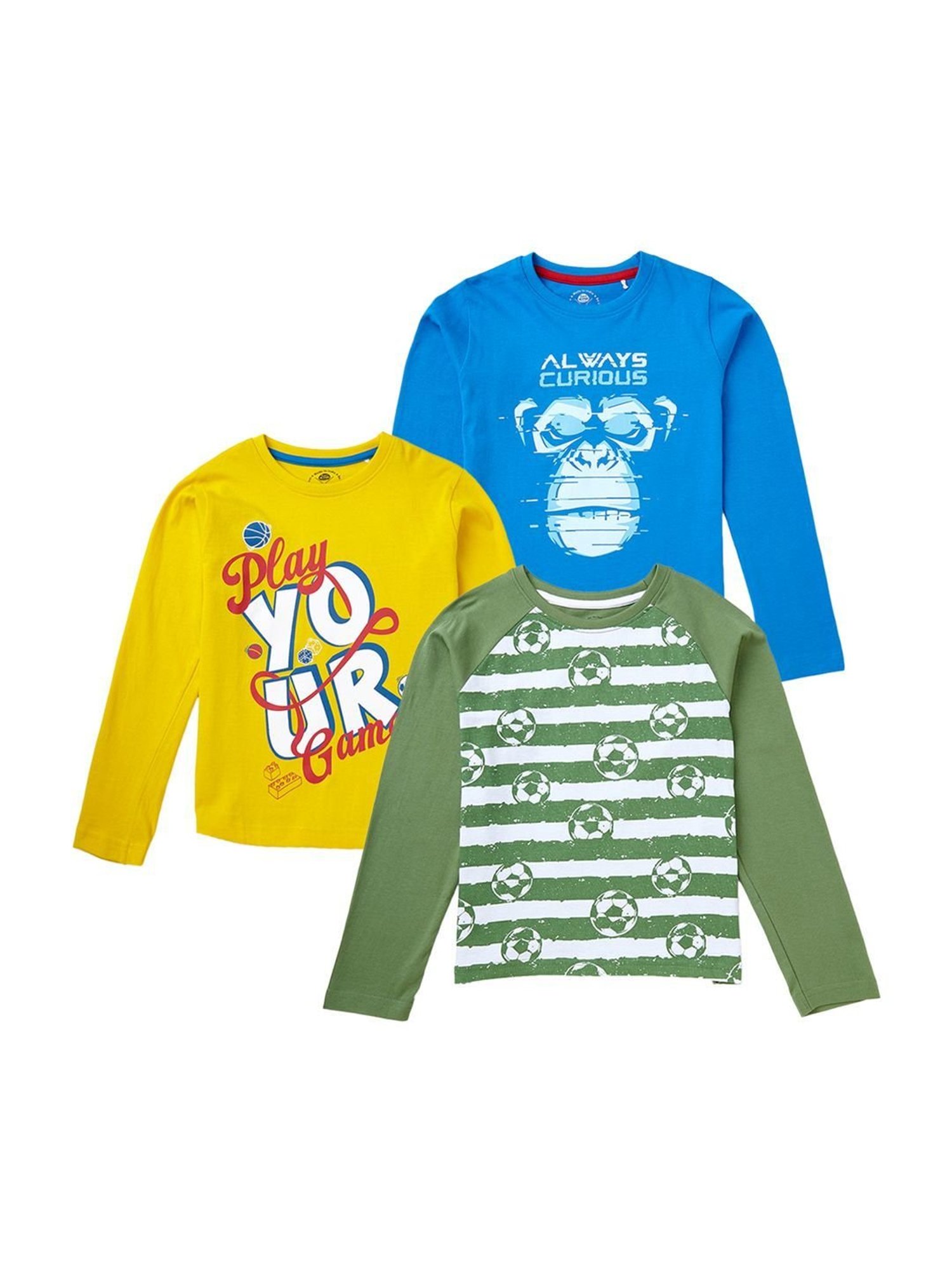 Cub McPaws Kids Multicolor Cotton Printed Full Sleeves T-Shirt (Pack of 3)