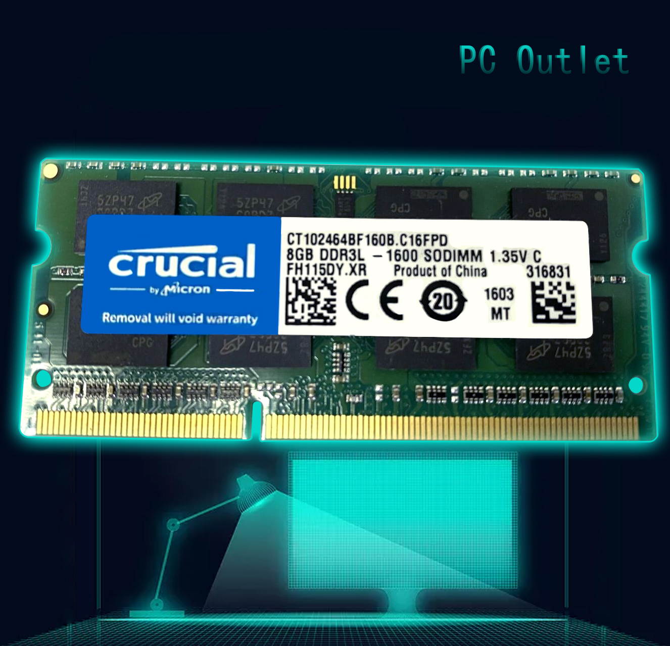 Crucial 8GB 1X8GB PC3L 12800 DDR3L 1600MHZ RAM 204PIN SODIMM Laptop Memory CT102464BF160B.C16FPD