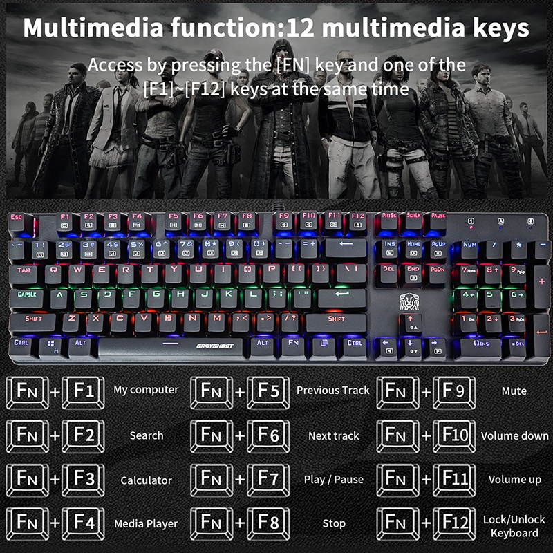 Gaming Mechanical Key-board Office USB Key-board Blue Red Switch Number keys