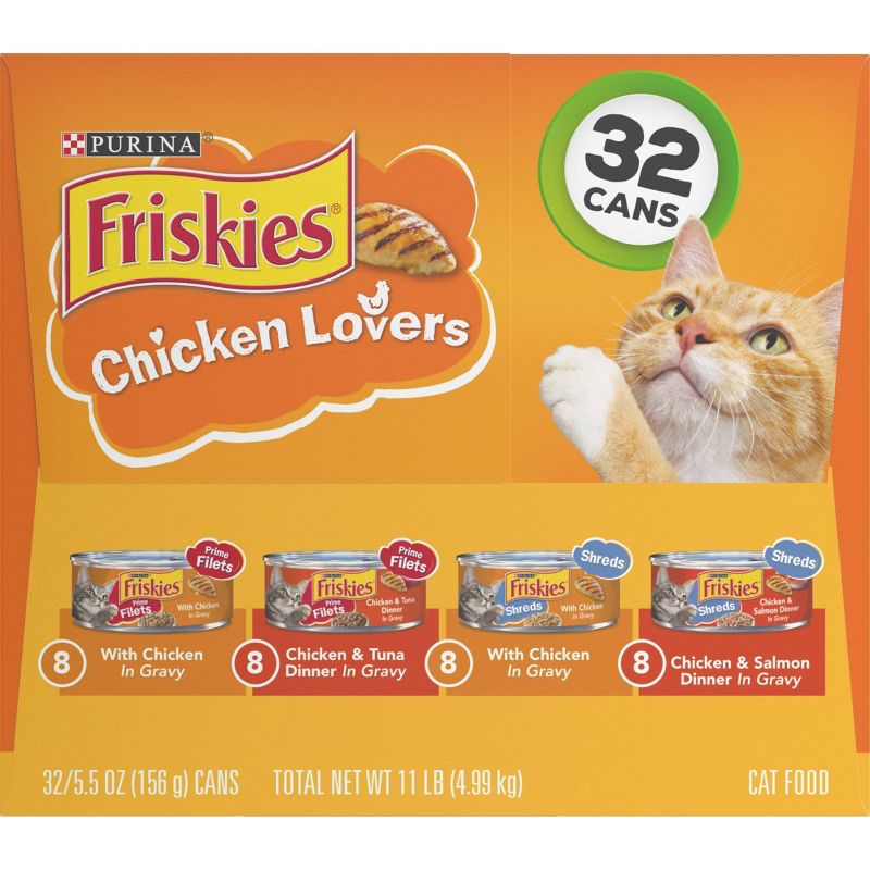 Purina Friskies Prime Filets & Shreds Chicken Lovers Wet Cat Food - 5.5oz/32ct Variety Pack