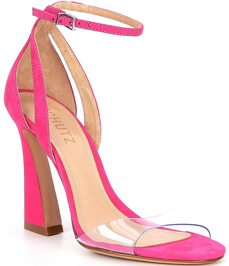 Schutz Kristy Suede Clear Vinyl Ankle Strap Dress Sandals