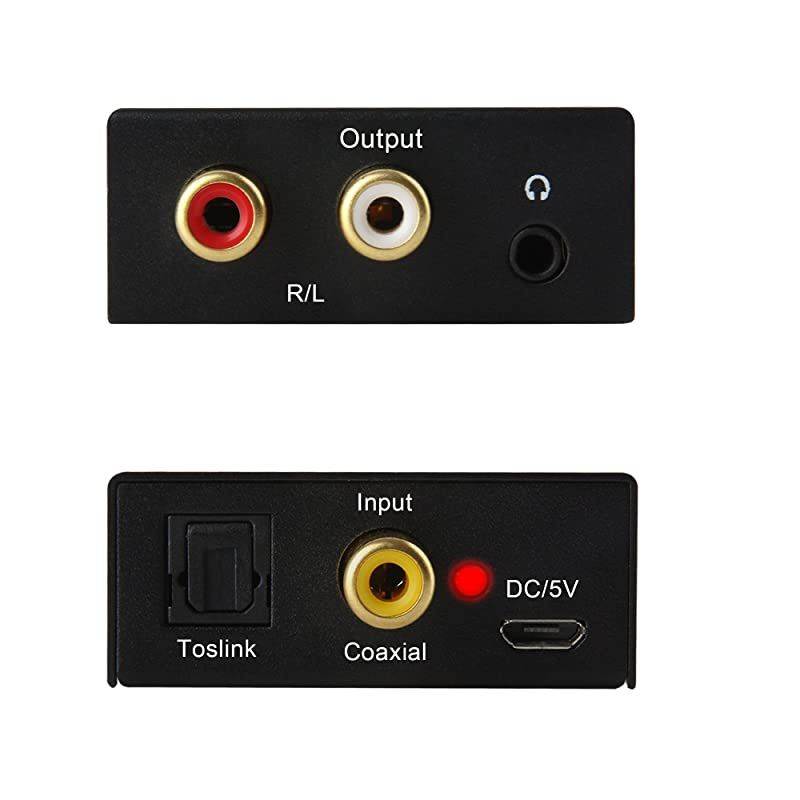 192KHz Digital to Analog Audio Converter - DAC Optical to RCA L/R Adapter with Optical & USB Power Cable, Digital Toslink SPDIF Coaxial to Stereo R/L & 3.5mm Jack for TV Amp PS4 DVD Headphone