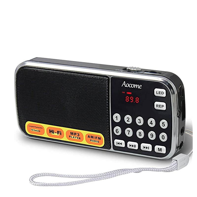 Mini Radio Portable AMFM  Rechargeable Radio High Powered Speaker Music Player Support Micro SDTF Auto Scan Save USB Transmit Data LED Display and Headphone Jack Function BM8 Black