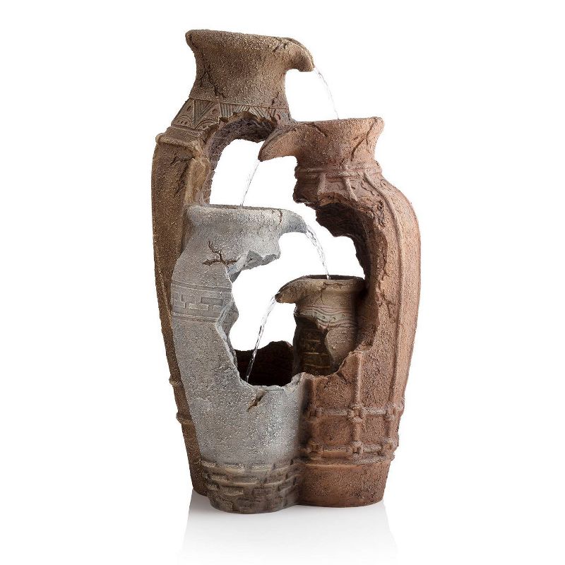 Alpine Corporation 39" Distressed Pots Fountain With Halogen and LED Lights - Multi Color