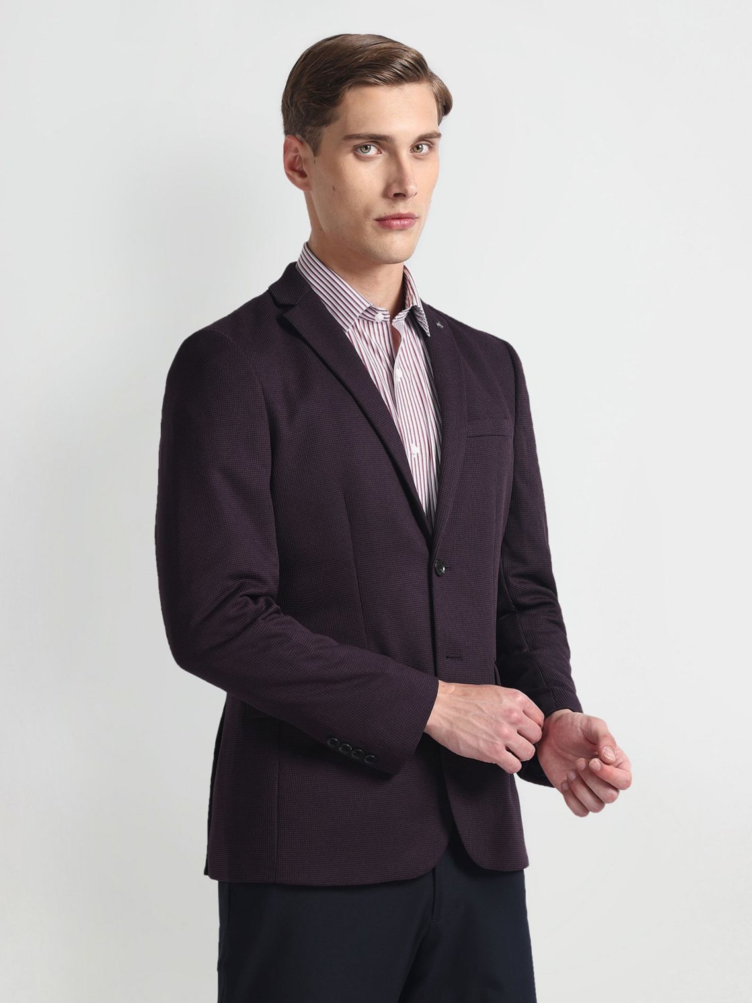 Arrow Red Slim Fit Texture Blazer