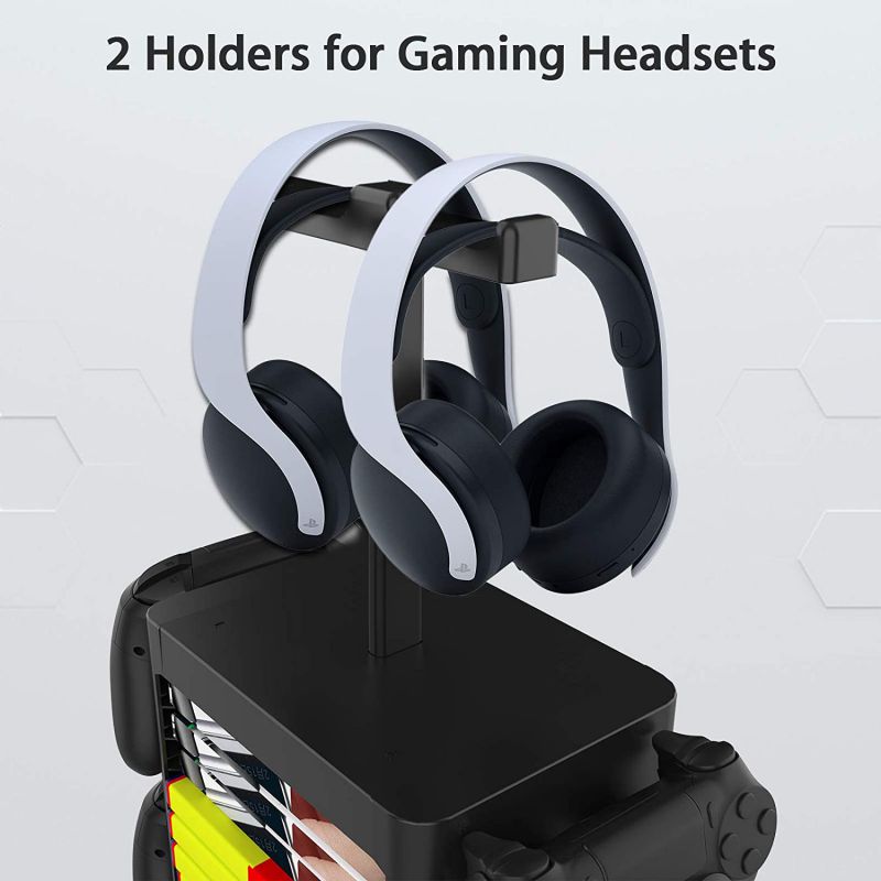 Ackmioxy Headset and Game Organizer (up to 10 Games) for PS5 PS4 Playstation/Xbox Series S & X/Switch Accessories, Headphones, Game Discs, Joy Cons, DualSense, Controllers, Black
