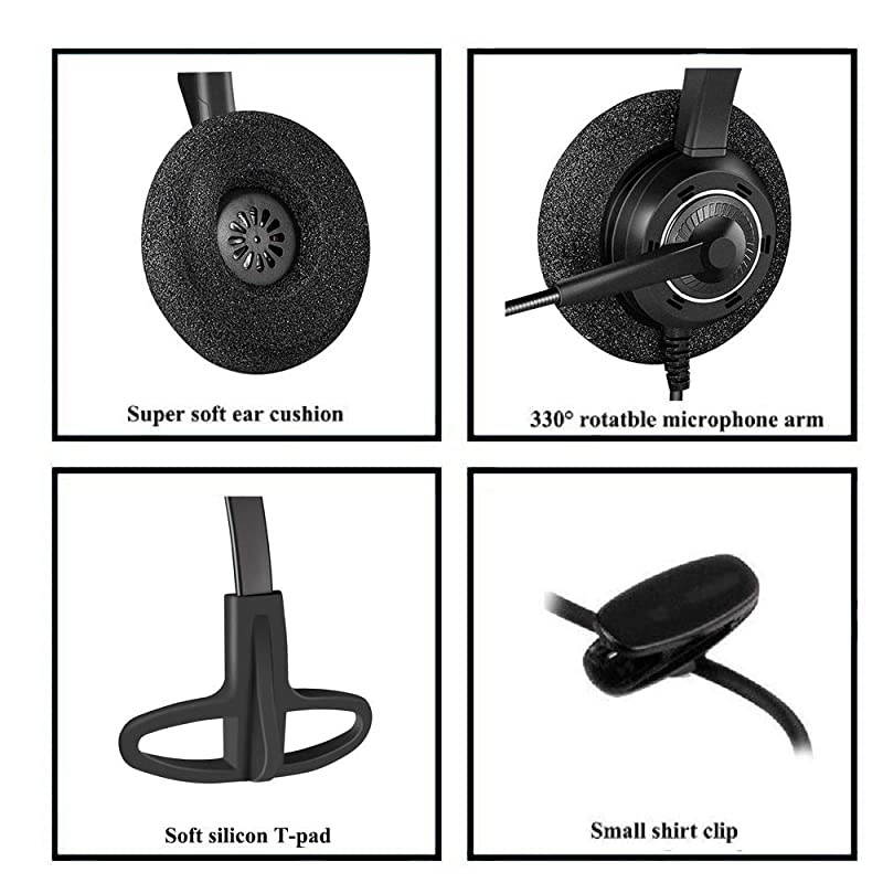 Phone Headset with Noise Canceling Mic for Yealink T19P T20P T21P T22P T26P T28P T23G T29G T32 T36 T38 T41P T41S T42S T46S T48S Avaya 1608 9608G 9611G 9640 Grandstream Phones