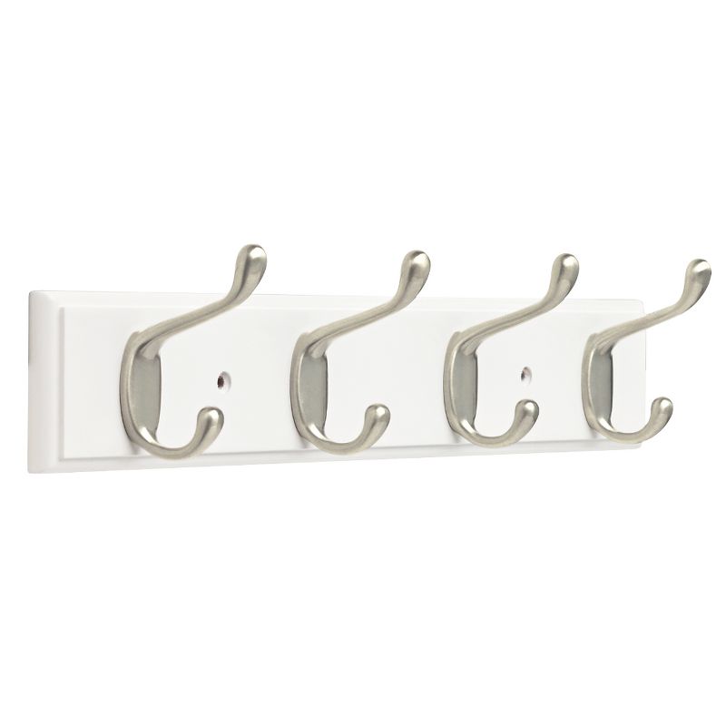 Franklin Brass 16" Heavy Duty Coat and Hat Hook Rack White/Satin Nickel