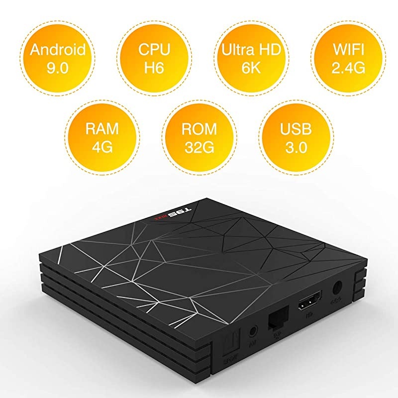 TV Box,  T95 Max Android 9.0 TV Box Chip H6 Quad-core Cortex-A53 4GB RAM 32GB ROM Smart TV Box 3D 6K Ultra HD H.265 2.4GHz WiFi Ethernet HD [2019 Newest]