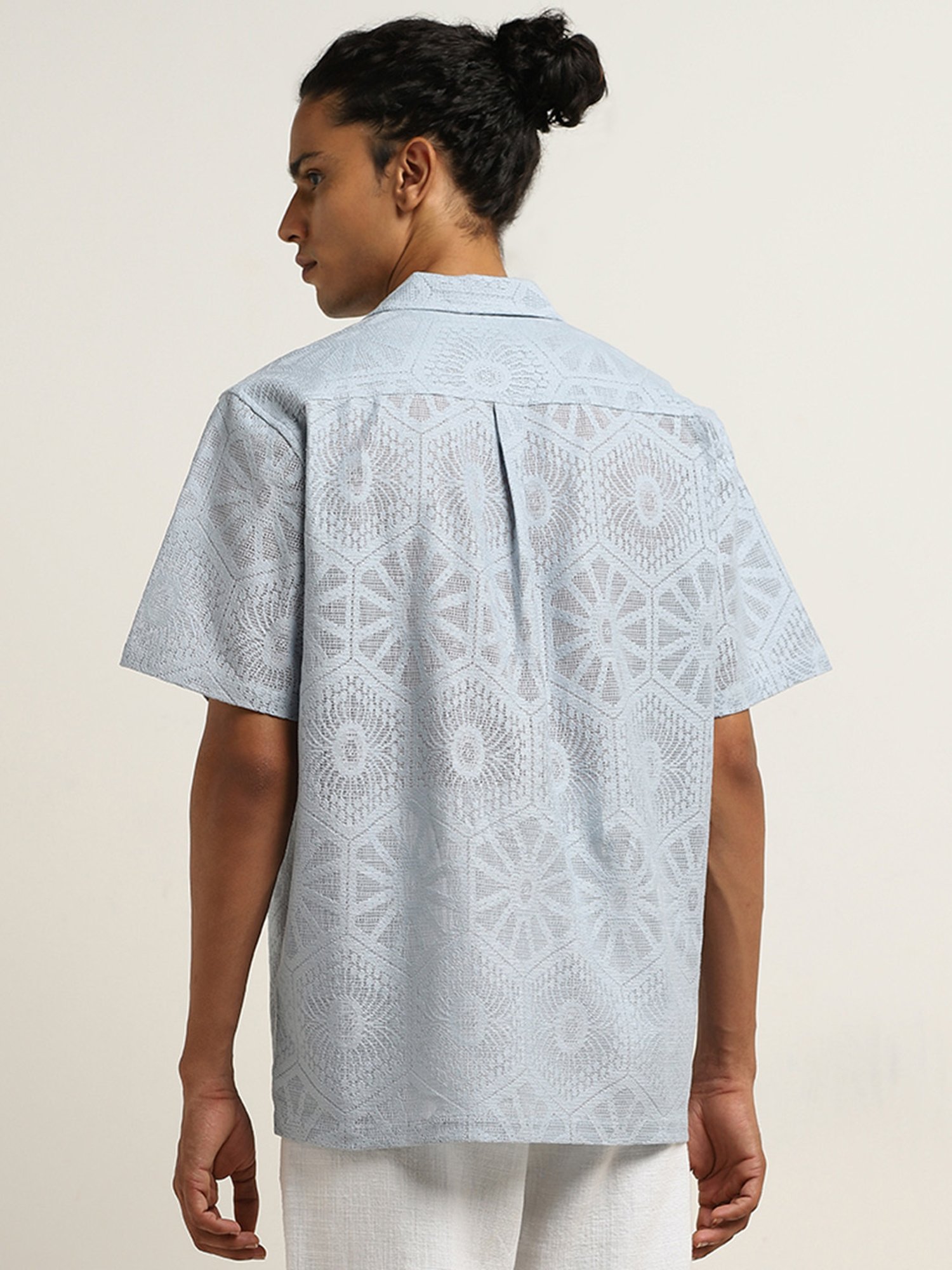 ETA by Westside Light Blue Relaxed-Fit Cotton Blend Shirt