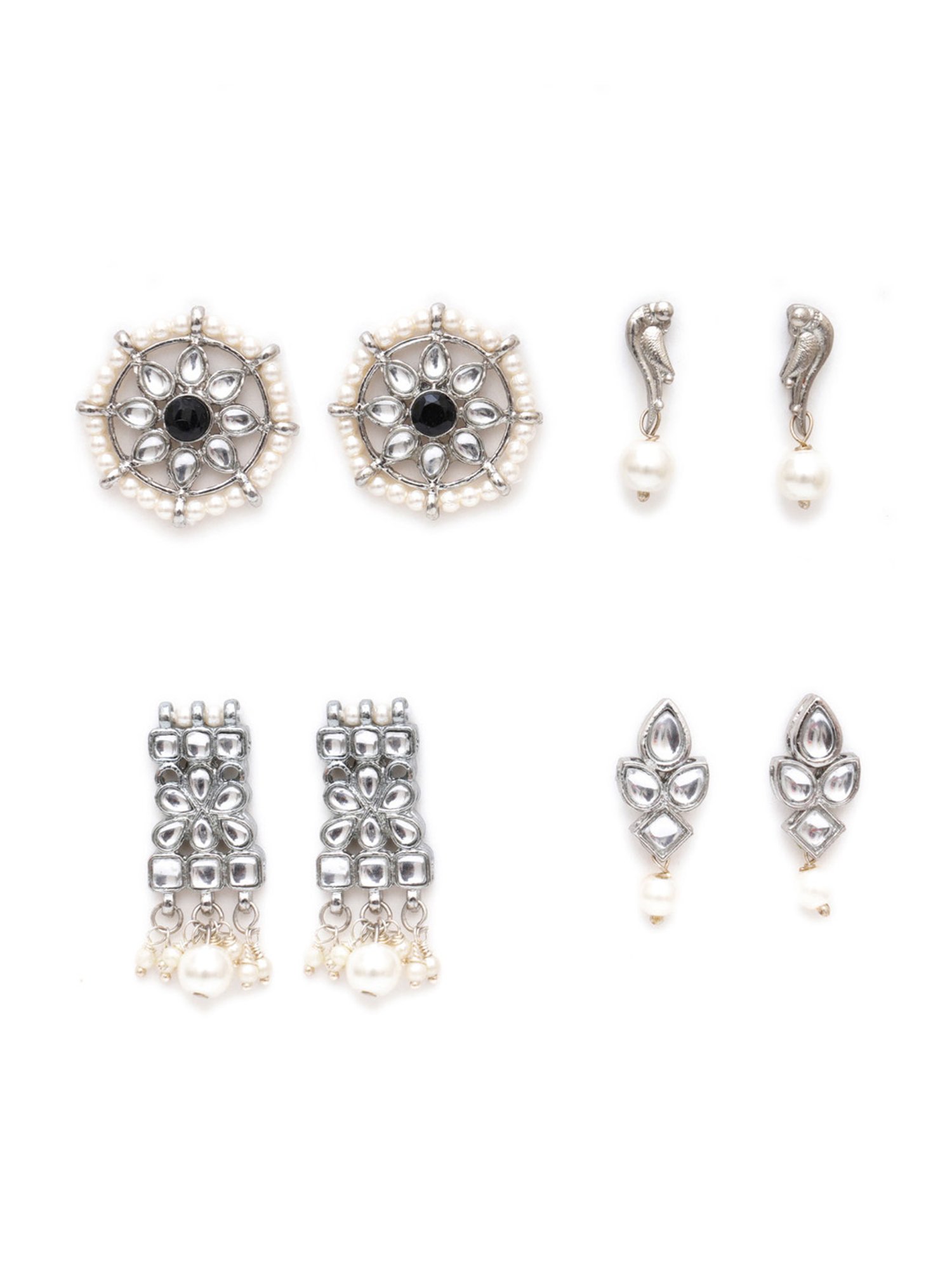 Karatcart Handcrafted Kundan Dangler & Stud Earrings - Set of 4